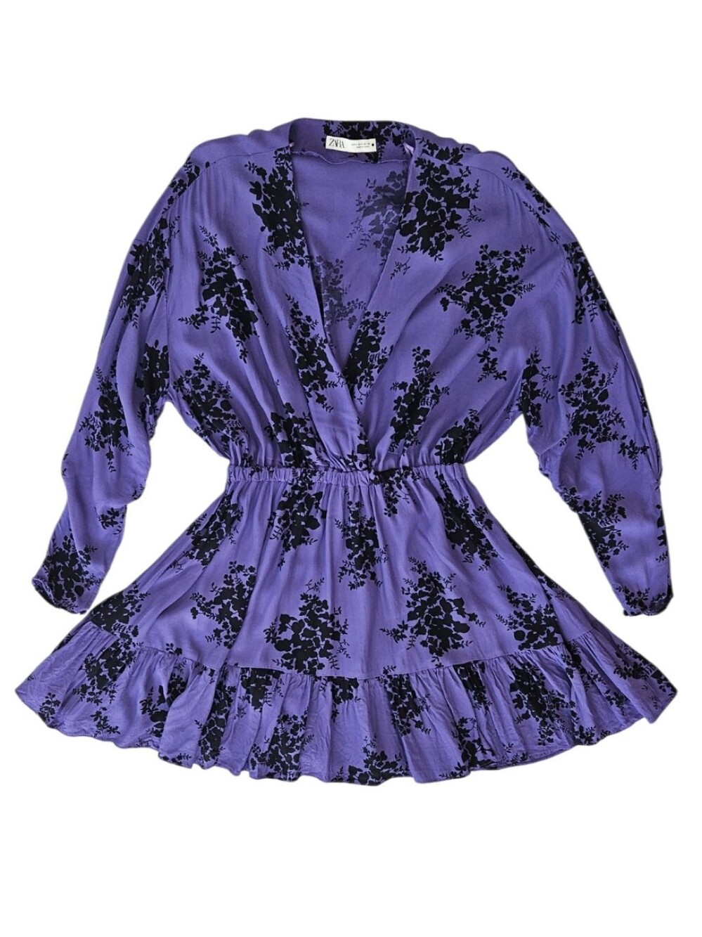 Zara Women's Small Purple & Black  Floral Mini Dress With Ruffle Hem - Picture 3 of 16